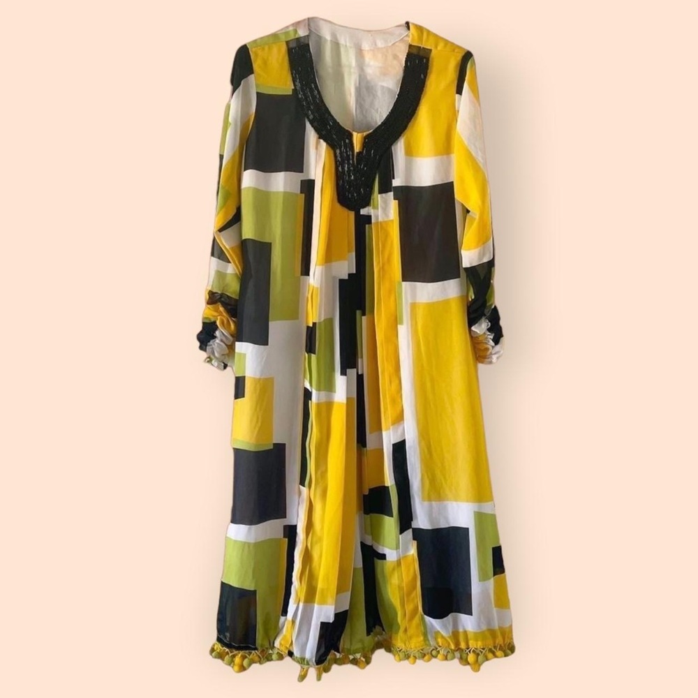 Vintage 70s Green And Yellow Dress